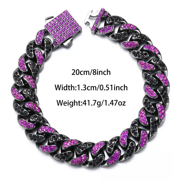 Hip Hop Men's Strip Full Diamond Line Exaggerated And Personalized Rap Cuban Link Chain Amethyst Necklace Bracelet - Shop at LoveMi