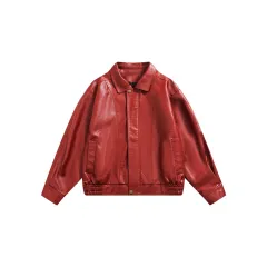 Leather Jacket Men And Women Special-interest Fashion Brand Sweet Cool Cropped Leather Coat - Red - View 1