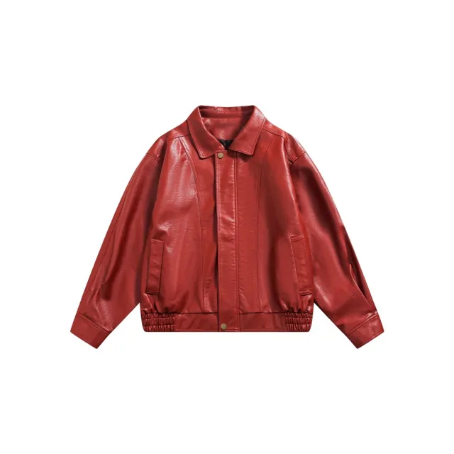 Leather Jacket Men And Women Special interest Fashion Brand Sweet Cool Cropped Leather Coat Red - Shop at LoveMi