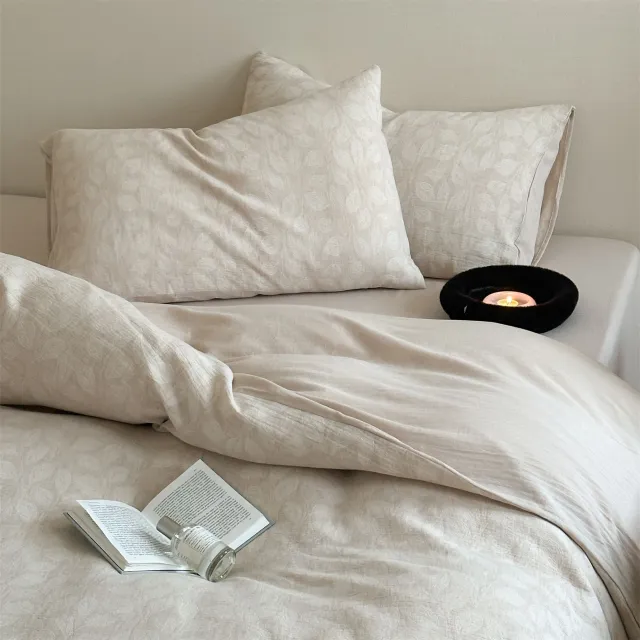 Geometric Cotton And Linen Jacquard Four piece Herringbone Bed & Breakfast Fitted Sheet Ys Autumn Leaves - Shop at LoveMi