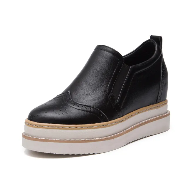 Women's Height Increasing Insole Genuine Leather Women's Shoes Brogue Platform Black - Shop at LoveMi
