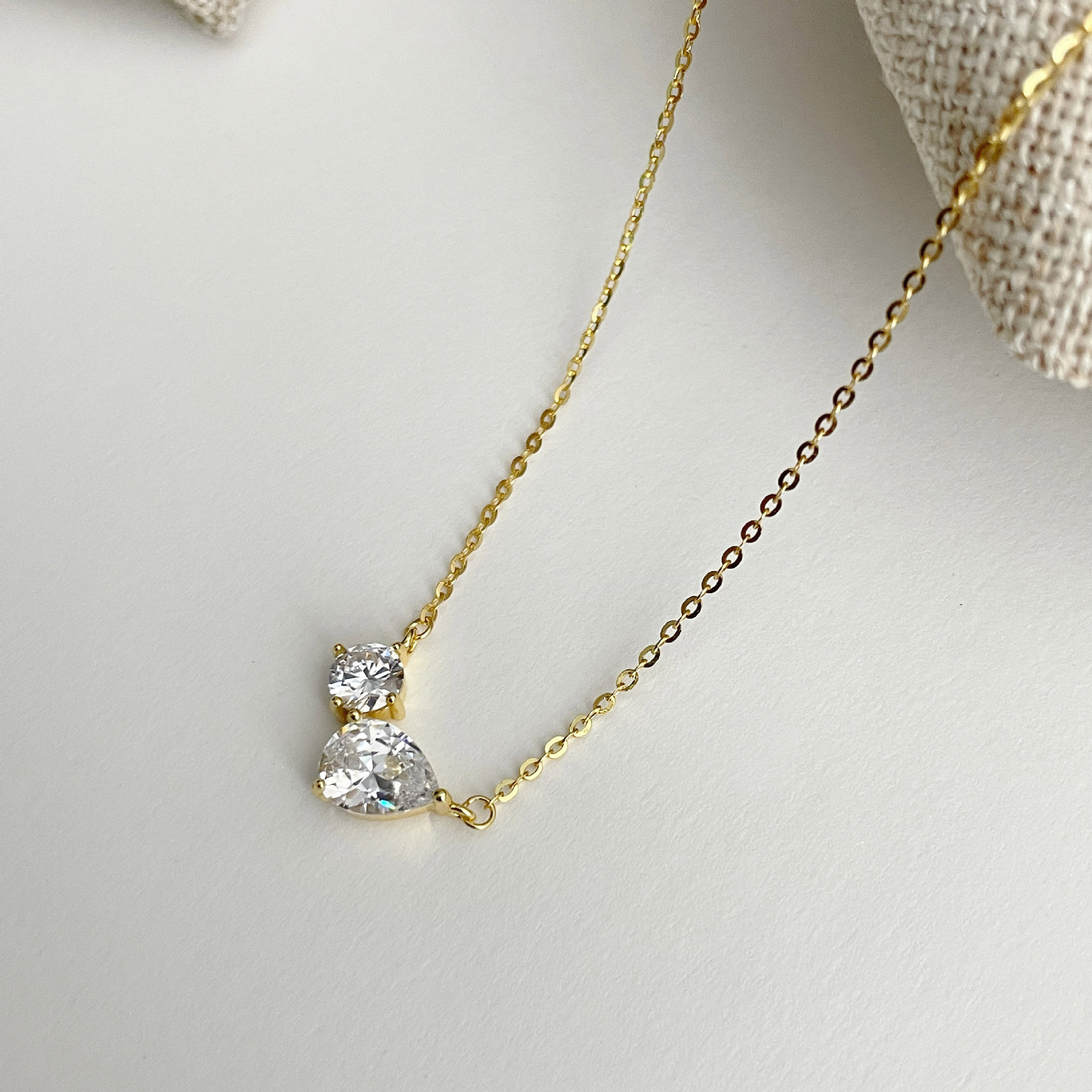 Women's S925 Sterling Silver Simple Water Drop Rhinestone Necklace