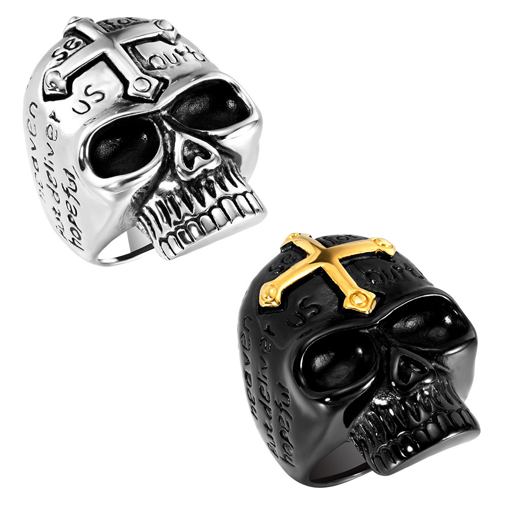 New Stylish Titanium Steel Ring With Skull And Cross Design