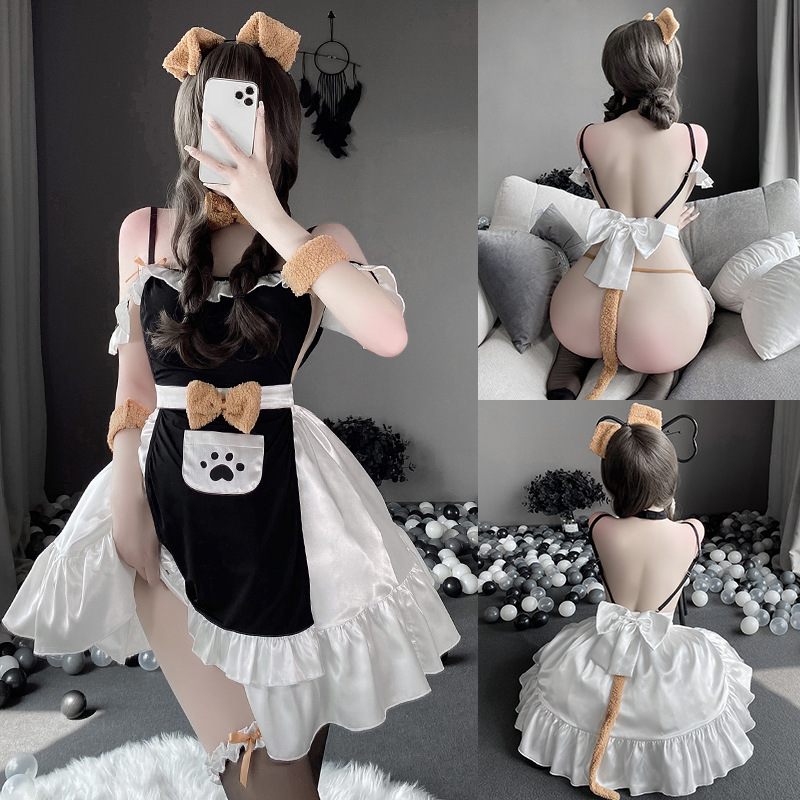 Creative Lace Maid Uniform Set With Suspender Straps