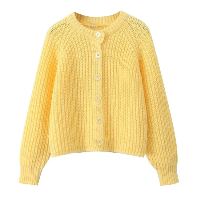 Women's Puff Sleeve Knitted Cardigan Sweater Goose Yellow - Shop at LoveMi