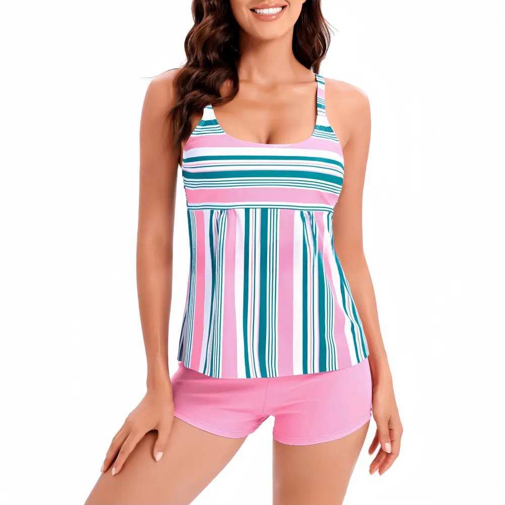 Striped Printed Tummy-Hiding Slimming Plus-Size Bikini