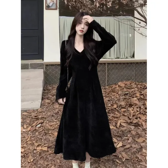 White V neck Inner Wear Base Knitted Dress Sweater Women's Black - Shop at LoveMi