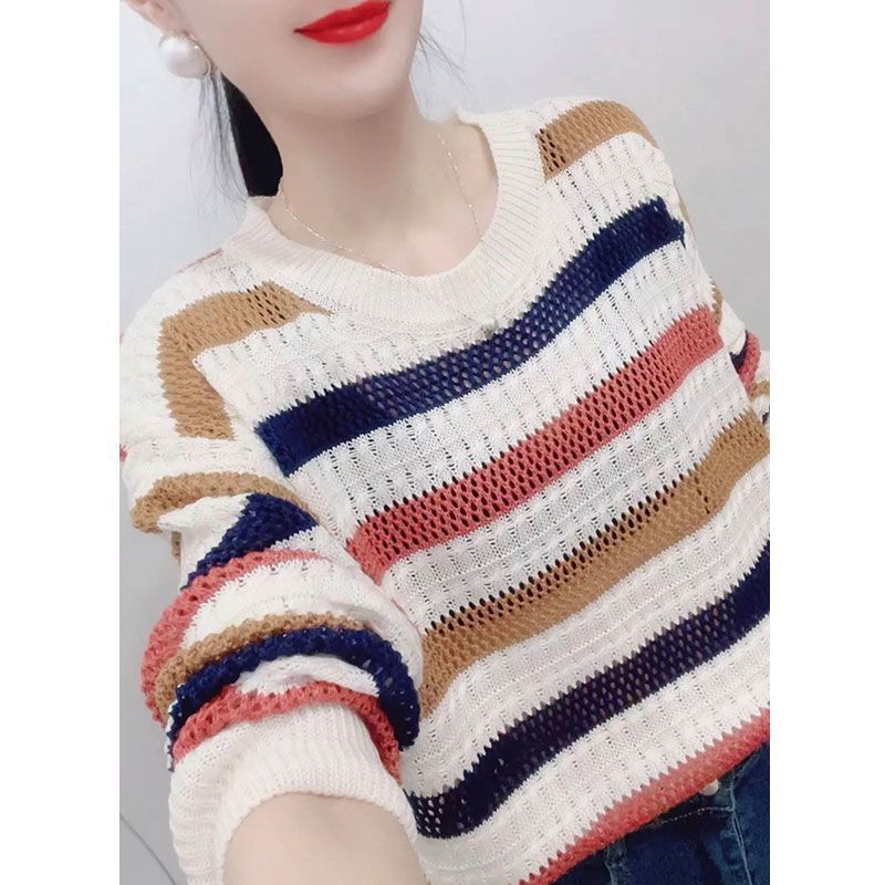 Title 6, Rainbow Striped Sweater For Women Spring And Au...