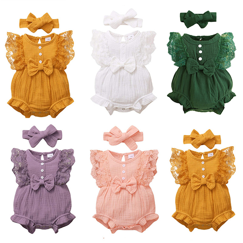 Infant And Toddler GirlsCandy-colored Lace Romper With Bib