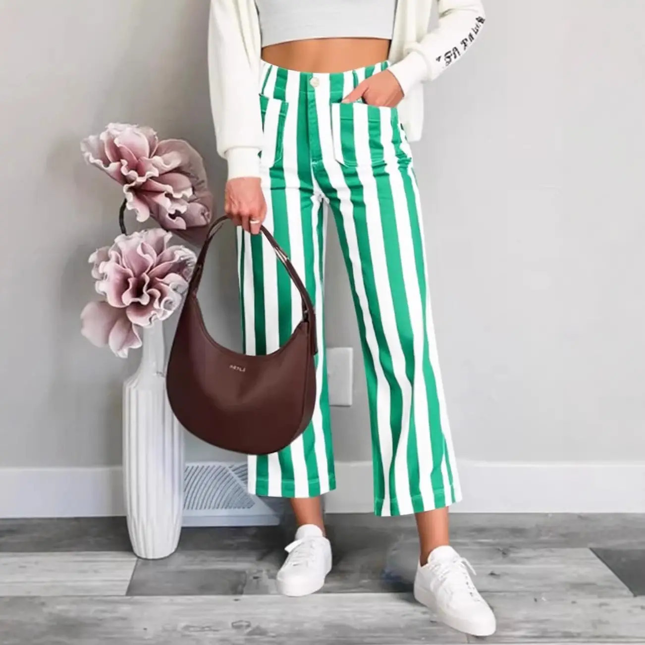 Summer Striped-print Fashionable Casual Womens Jeans