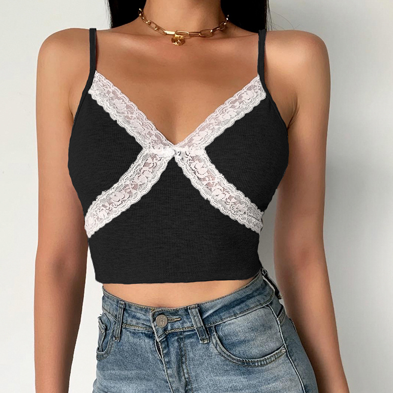 Title 13, Modisches Damen Cropped Spitzen-Top mit Spaghet...