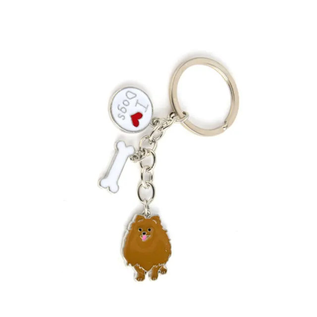Pet Dog Car Key Ring Creative Metal Keychains Small Brown Pomeranian - Shop at LoveMi