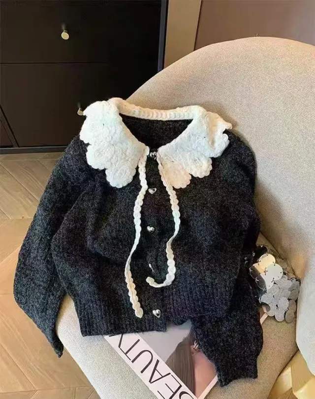 French Style Doll Collar College Style Sweater Black - Shop at LoveMi