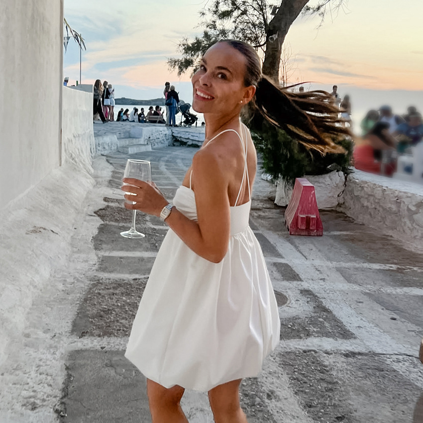 Sexy Suspenders Puff Mini Dress