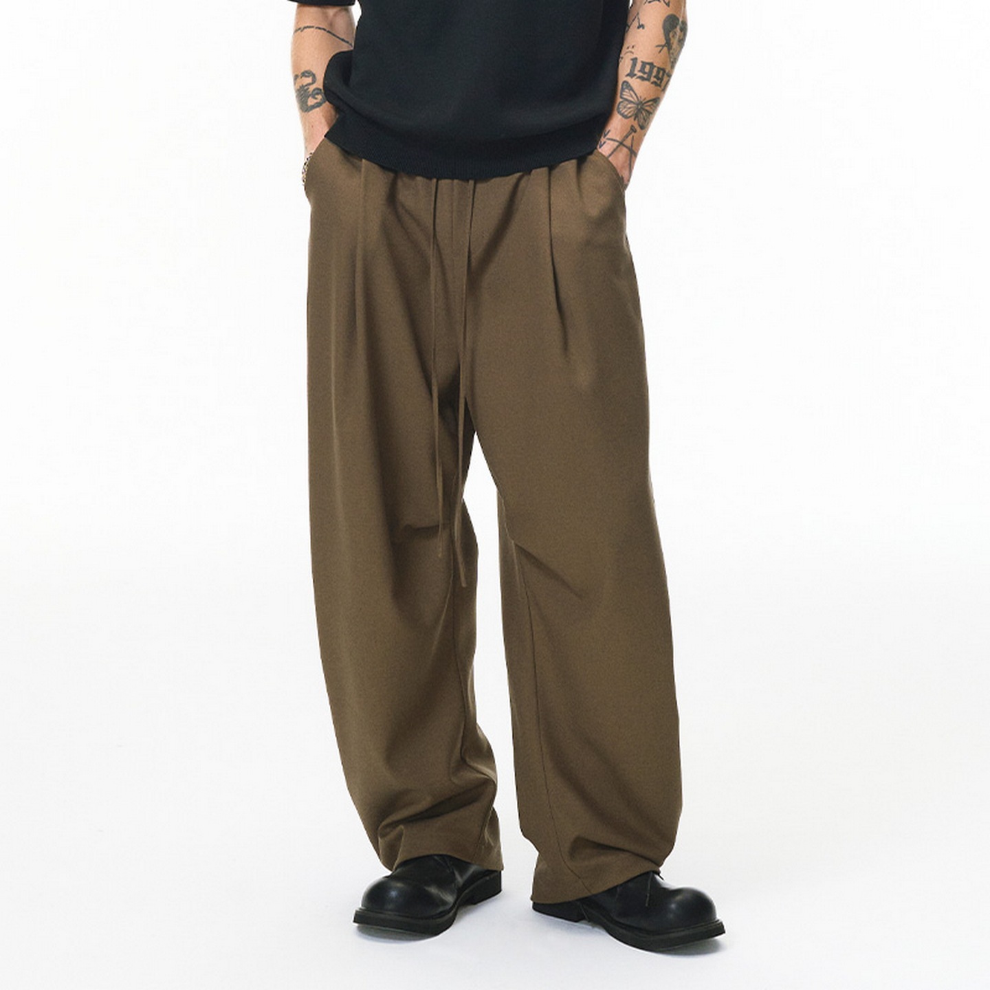 Mens Loose-fit Solid-color Cotton-linen Casual Pants