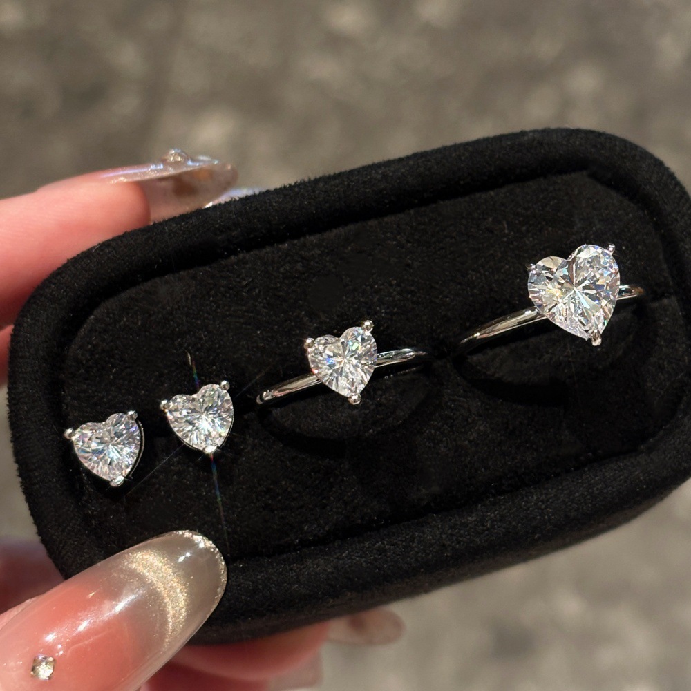 All-match Heart-shaped Ring And Earring Set