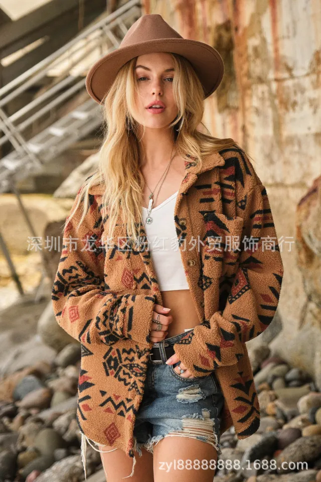 Women's Retro Plush Lapel Long sleeved Jacket Camel - Shop at LoveMi