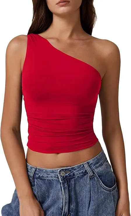 Solid Color Slim Fit Midriff baring Vest T shirt Red - Shop at LoveMi