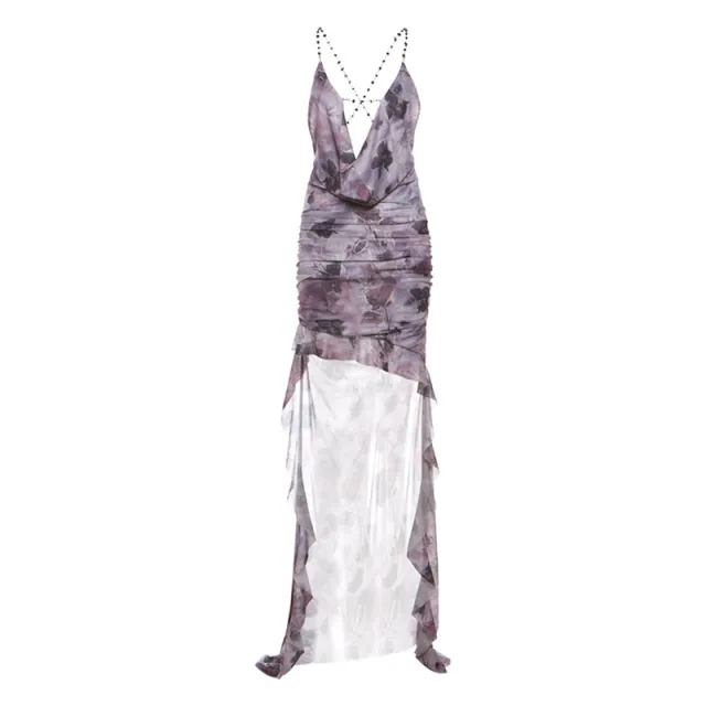 Women's Swing Collar Backless Slip Dress Purple - Shop at LoveMi