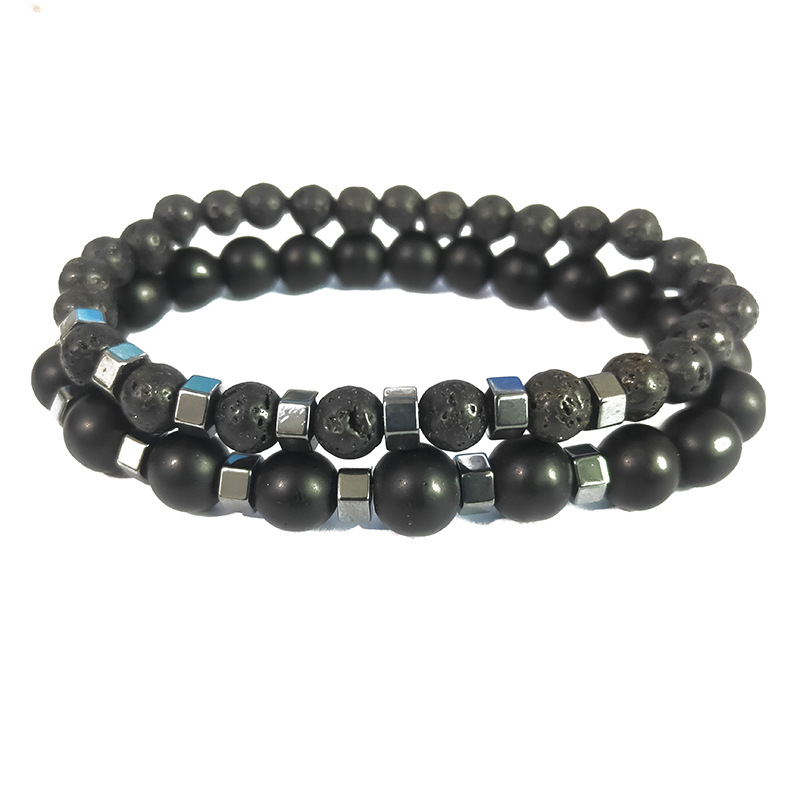 Black Frosted Lava Spacer Beads Stretch Bracelet For Men