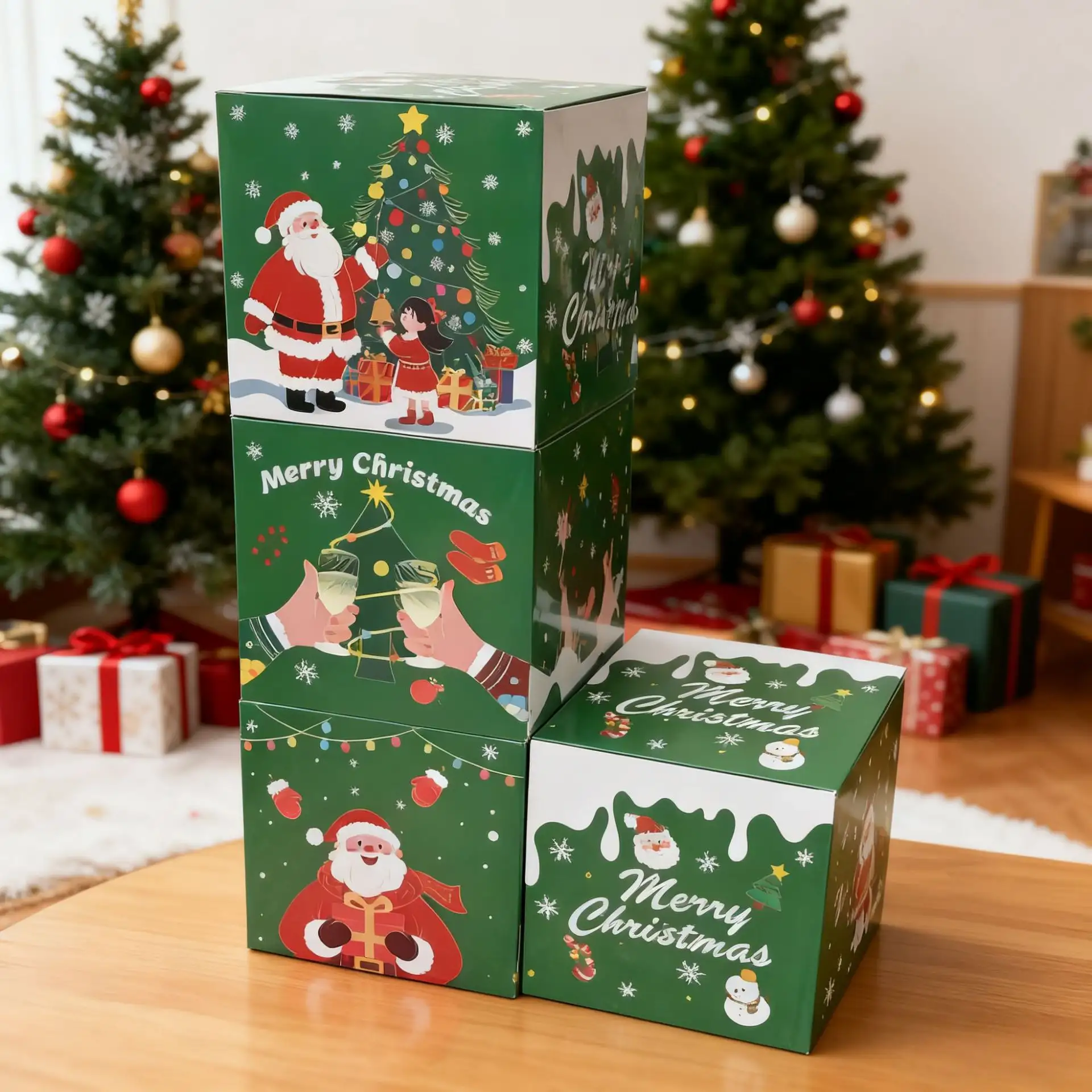 Christmas Green Decorative Box Scene Arrangement