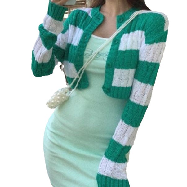 Autumn Women's Mixed Color Stripe Thin Cardigan Jacket Knitwear