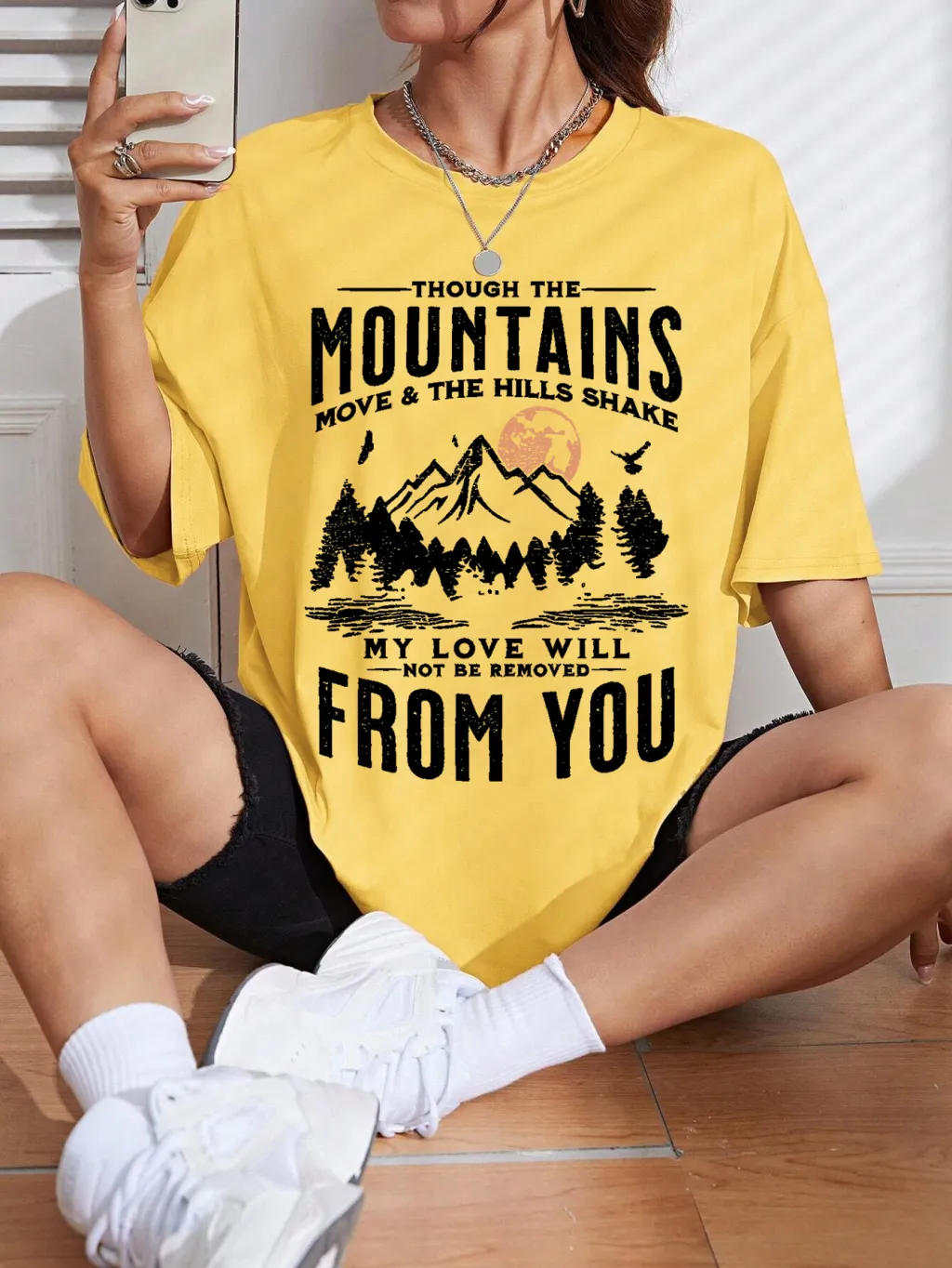 Women's Cotton T-shirt Sunset Print - Yellow