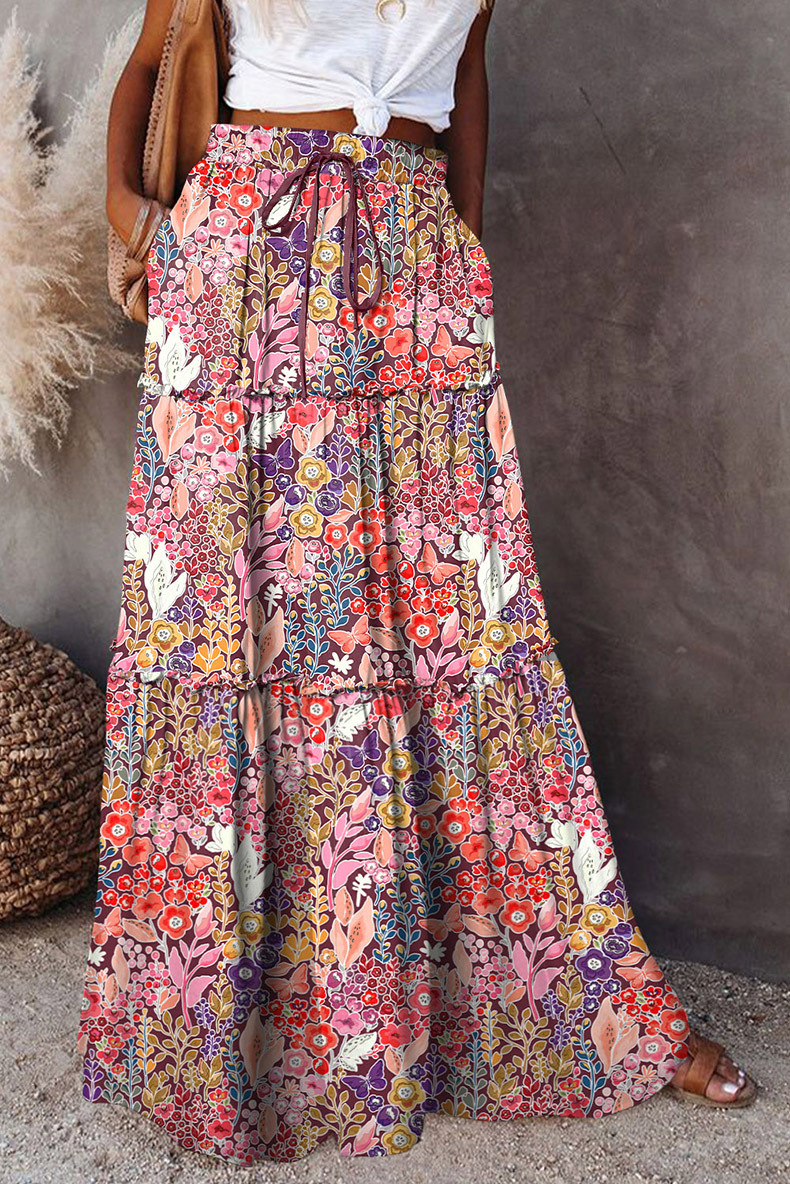 Bohemian Style Loose Casual High Waist Long Skirt New Floral - Shop at LoveMi