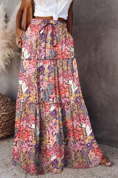 Bohemian Style Loose Casual High Waist Long Skirt - New Floral - View 1