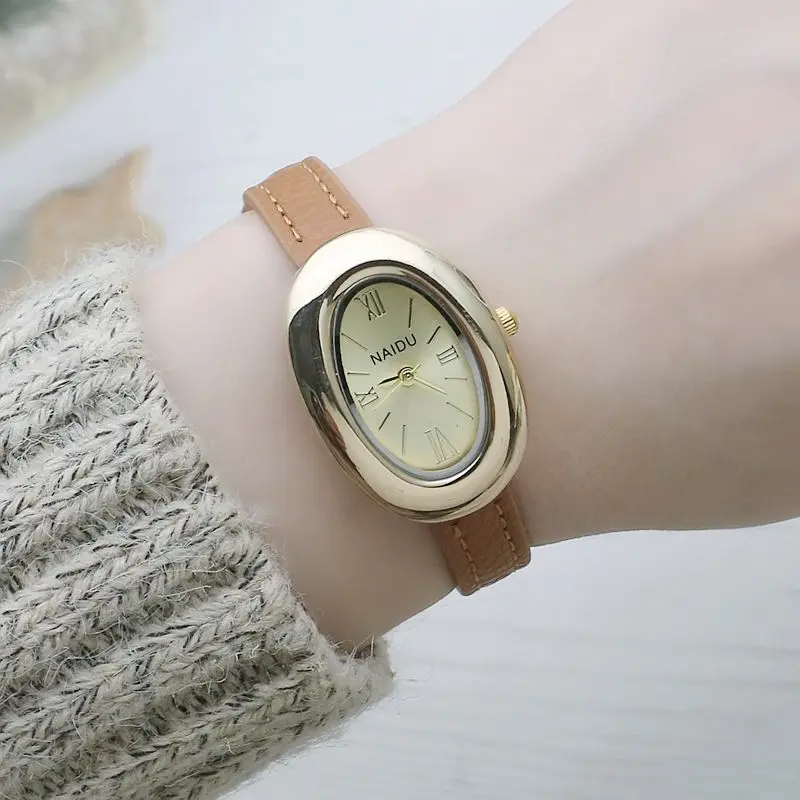 Oval Sub-dial Thin Strap Quartz Watch