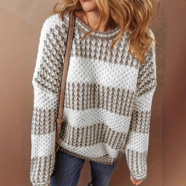 Women's Loose And Versatile Thick Striped Sweater Knitted Sweater White And Yellow - Shop at LoveMi