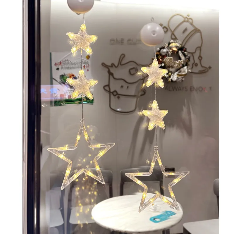 Christmas 3pcs LED Light Star Xmas Tree Hanging Sucker Lamp Window Ornaments Decoration For Home Xmas Navidad New Year Decor Christmas Decorations – image 3