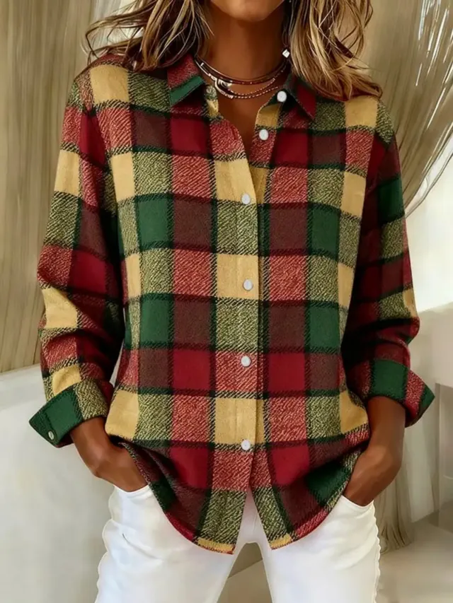 Womens Unique Plaid Print Trendy Long Sleeve Shirt Sh1201501011 M - Shop at LoveMi