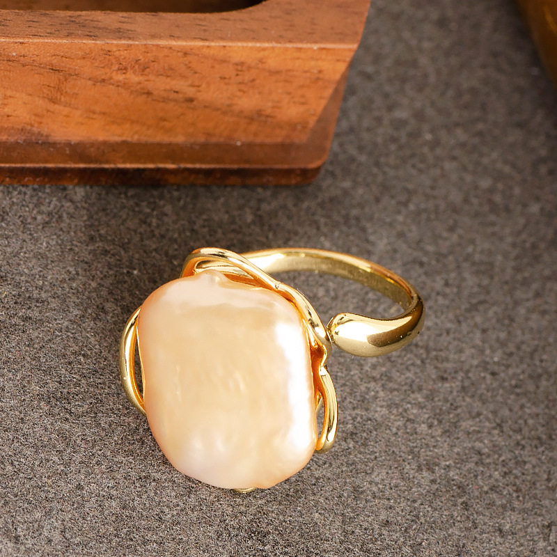 Irregular Baroque Shaped Pearl Open Ring