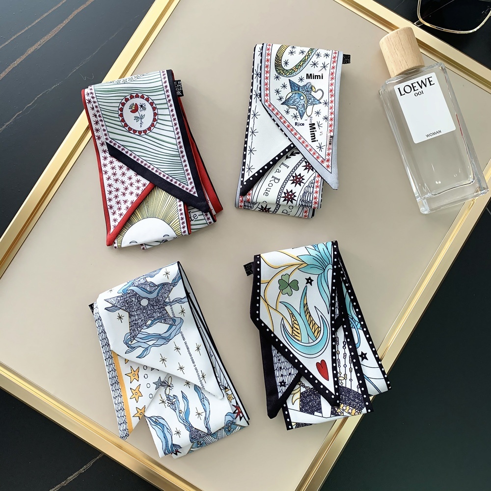 Tarot Series Double Layer Duplex Printing Twill Silk Tied Bag Handle Scarves