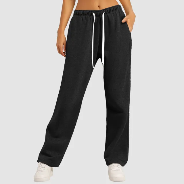 Women's Fleece Lined Casual Straight Leg Sports Sweatpants For Fall And Winter Black - Shop at LoveMi