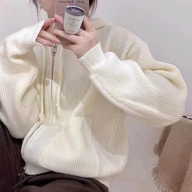 Autumn And Winter New Loose All match Soft Glutinous Knitted Cardigan Jacket White - Shop at LoveMi