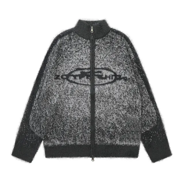 High Street Fashion Brand Design Double Zipper Stand Collar Sweater Gray - Shop at LoveMi