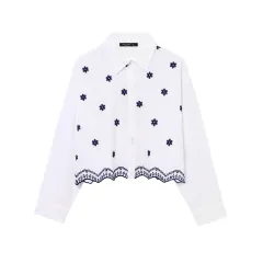 European And American Street Fashion Long Sleeve Embroidered Solid Colour Shirt - View 1