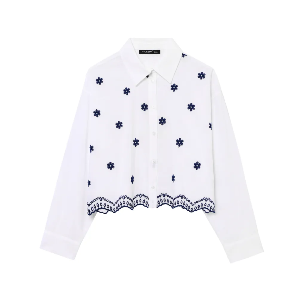 European And American Street Fashion Long Sleeve Embroidered Solid Colour Shirt - Red