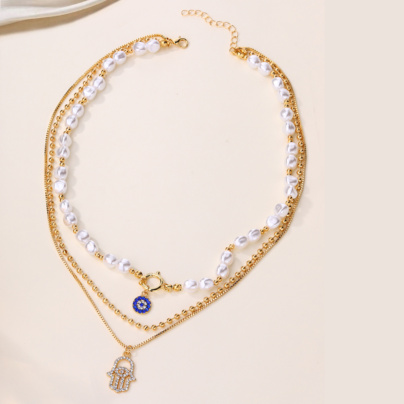 Hamsa Open Palm Layered Necklace