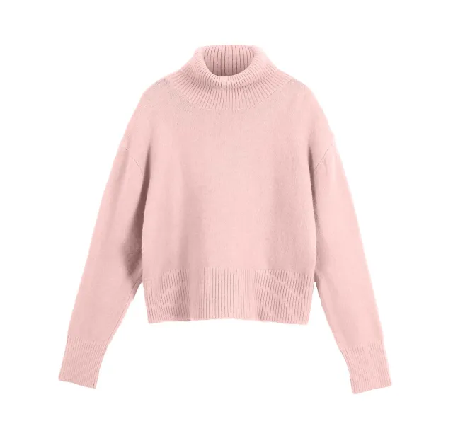 Women's Fashion High Collar Knitted Sweater Top Pink - Shop at LoveMi