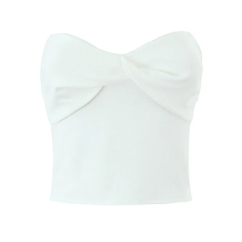 European And American Style Women's Fashion Sexy Casual Twist Tube Top Beautiful Back Tank-top Bell-bottom Pants - White Top