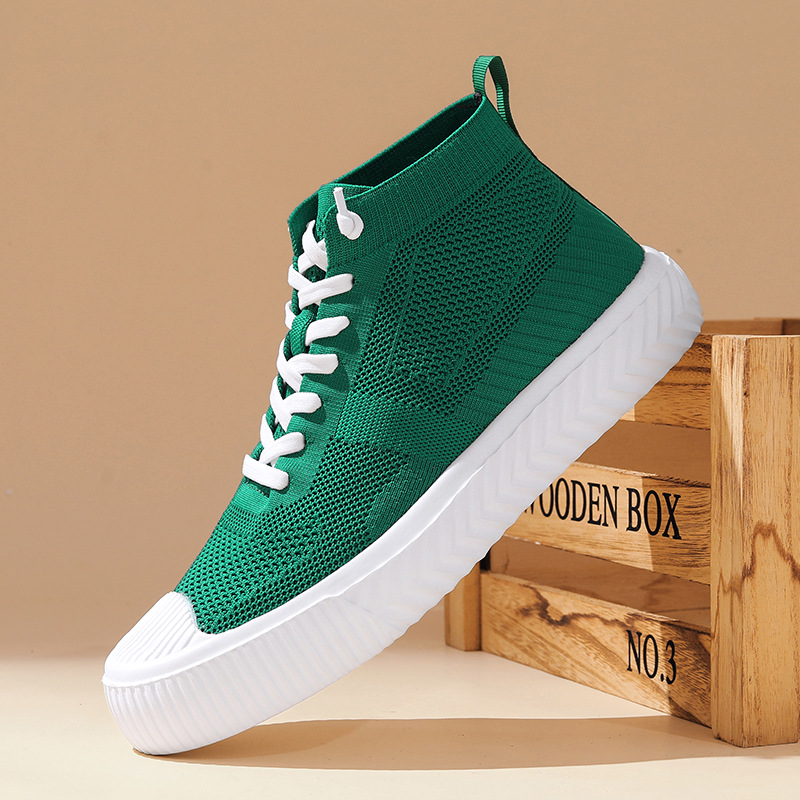Jinjiang Cross-border Large-size Lightweight Flyknit High-top Casual Shoes