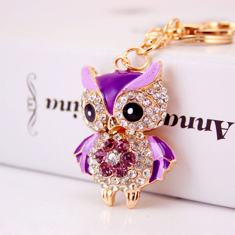 Creative Cartoon Diamond Inlaid Owl Car Keychain Pendant
