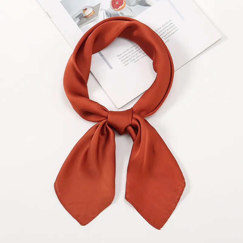 Simple And Versatile Satin Plain Handkerchief - 12 Caramel-70X70Cm