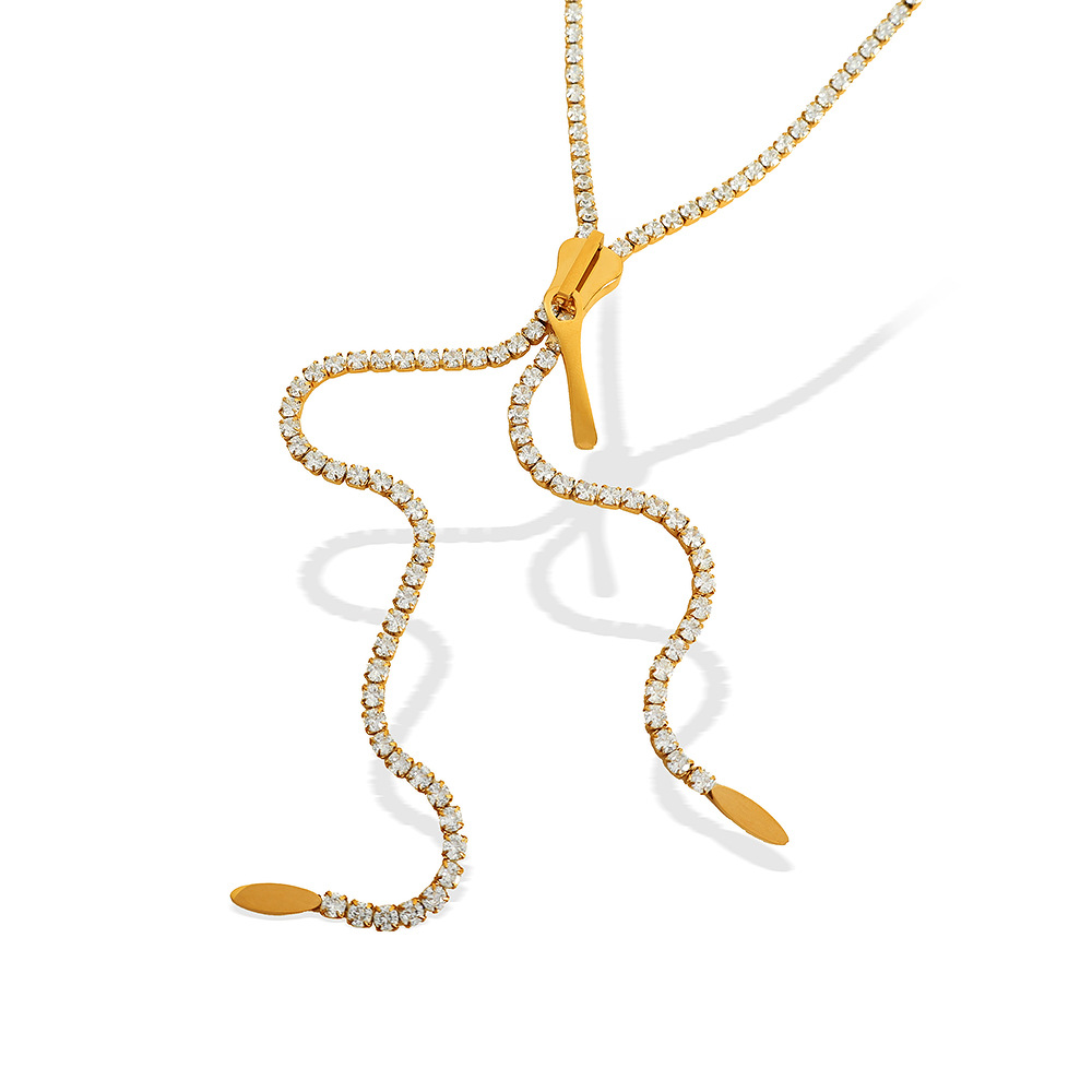 Cold Style Diamond Long Zipper Necklace European And American Personalized