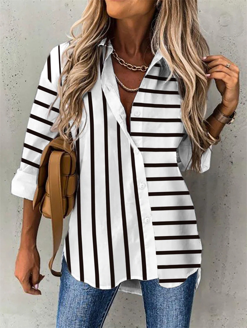 Women's Fashion Casual Loose-fitting Striped Long Sleeves Shirt