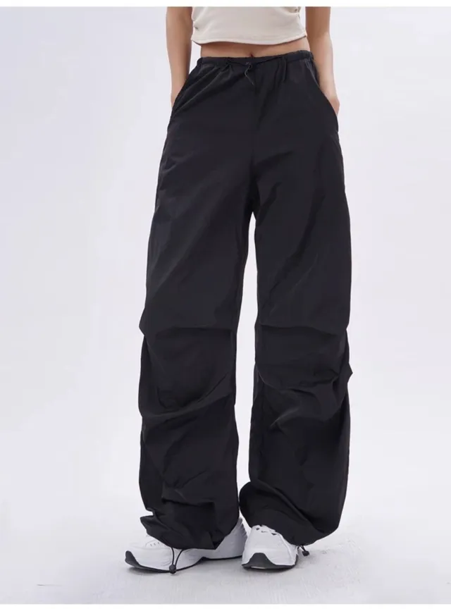 Design Sense Pleated Drawstring Casual Jogger Pants Black - Shop at LoveMi
