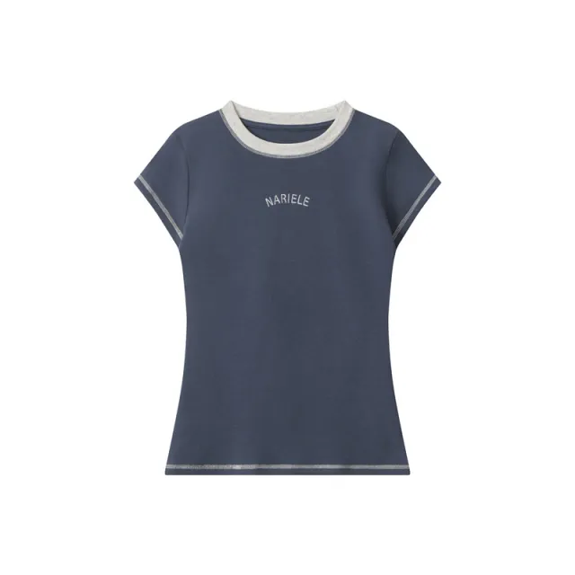 Casual Simple Round Neck Short Sleeve Women Alphabet Embroidery Niche Royal Blue - Shop at LoveMi